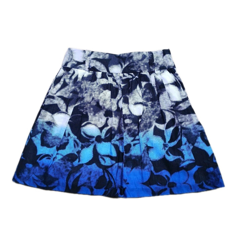 Byer California Blue Black Floral Art Print Cotton Skirt